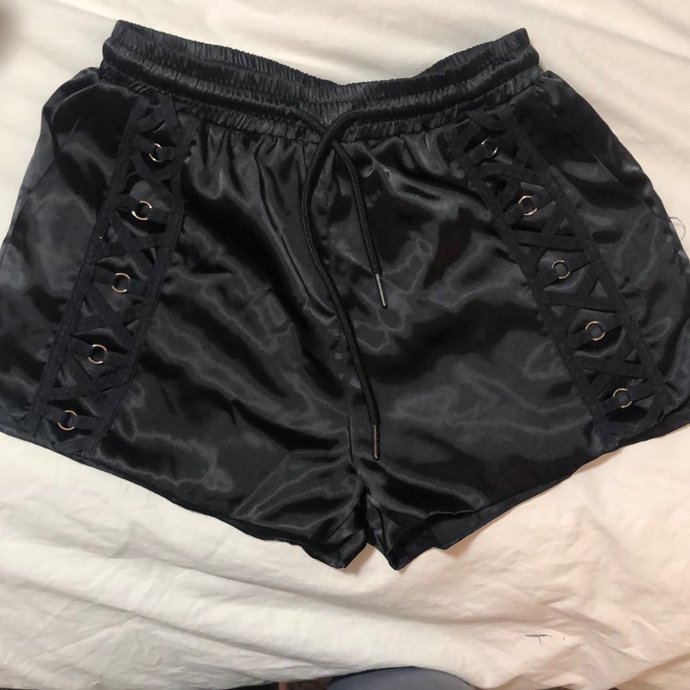 LF black leather shorts